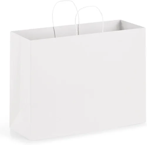 Eupako Bolsas de papel de 16 x 6 x 12 pulgadas, bolsas de papel grandes blancas con asas a granel, bolsas de papel Kraft, bolsas de compras de Blanco