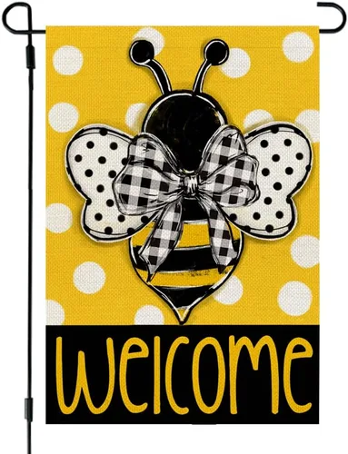 CROWNED BEAUTY Bandera de jardín de abejas de verano de 12 x 18 pulgadas, doble cara para exterior, arpillera de bienvenida pequeña, decoración de