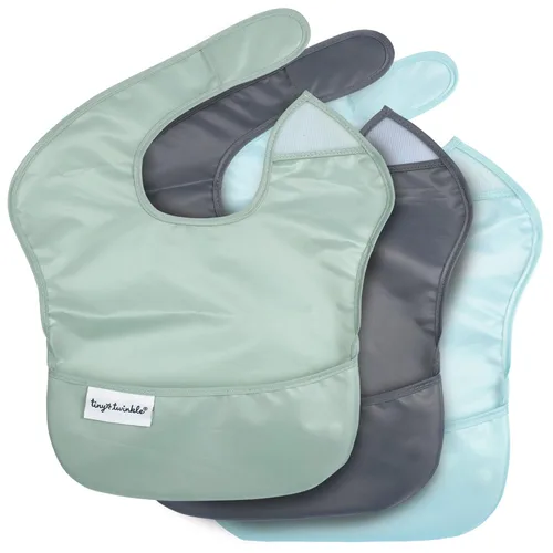 Miniatura 27 de Tiny Twinkle Baberos a prueba de derrames para bebés para comer Baberos impermeables y lavables para niños pequeños con bolsillo para todo Juego