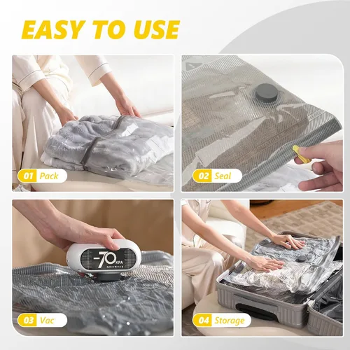 Miniatura 4 de 15 Pack Travel Vacuum Bags with Electric Pump, 70KPa Vacuum Storage Bags for Clothing, Reusable Space Saver Bags for Suitcase, Travel & Home