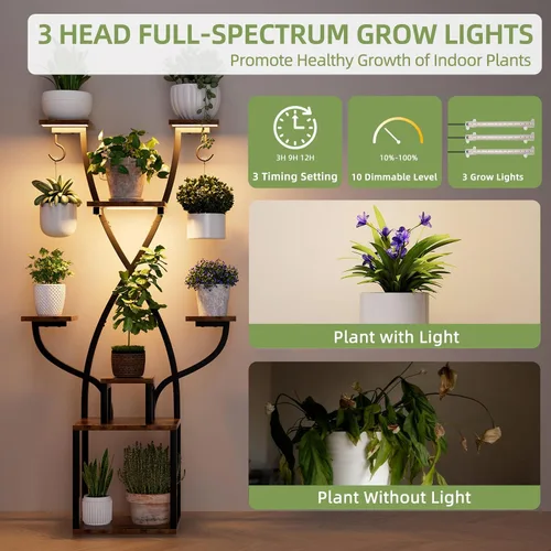 Miniatura 4 de Soporte para plantas de interior con luces de crecimiento, estante de metal de 8 niveles para múltiples plantas, soporte de esquina de 64 pulgadas