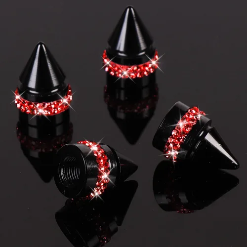 Miniatura 2 de ToBeQueen Bling - Tapones de válvula de neumático rojos, 4 unidades, hechos a mano, con cristales de diamantes de imitación, universales, a prueba