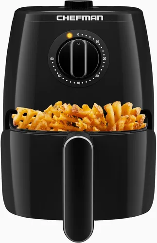 Chefman TurboFry - Freidora de aire de 2 cuartos de galón, cesta y bandeja apta para lavavajillas, utiliza poco o ningún aceite para alimentos Negro