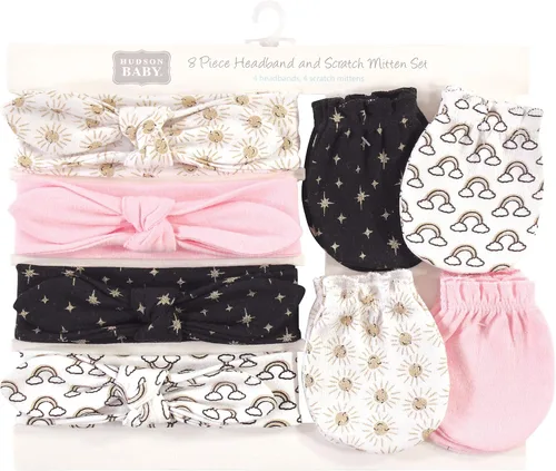 Miniatura 3 de Hudson Baby Conjunto de diadema de algodón y manoplas para rascar para bebé