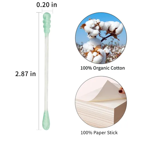 Miniatura 3 de Hisopos de algodón verde en espiral - 400 unidades de bastoncillos de algodón orgánicos de doble cara con puntas de algodón firmemente envueltas