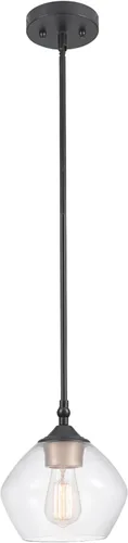 Miniatura 12 de Globe Electric 67000097 Lámpara colgante de 1 luz, negro mate, pantalla de vidrio transparente, varillas de altura colgante ajustable, iluminación