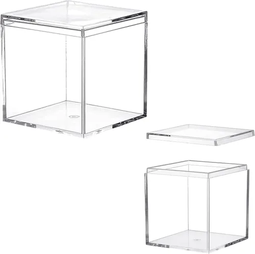 Miniatura 9 de KissYou Pequeña caja de acrílico con tapa, cubo cuadrado transparente, contenedores de almacenamiento de joyas para dulces, graduación, boda, fiesta