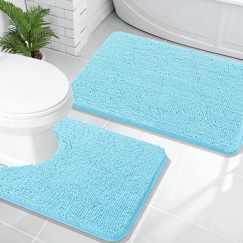 Miniatura 203 de OLANLY Juego de alfombras de baño de 2 piezas, alfombras de baño de chenilla suave y absorbente y alfombra de contorno en forma de U para inodoro