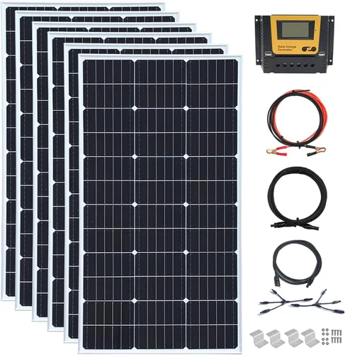 Miniatura 12 de Kit de panel solar de 200 W, 12 voltios/24 voltios, 2 módulos monocristalinos de 100 W, controlador de carga de 20 A para RV, barcos, remolques
