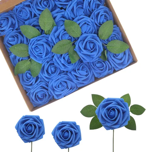 Miniatura 18 de Flores Artificiales Rosas Realistas, 50 piezas de rosas falsas con tallo de aspecto real para ramos de boda DIY, centros de mesa, despedida