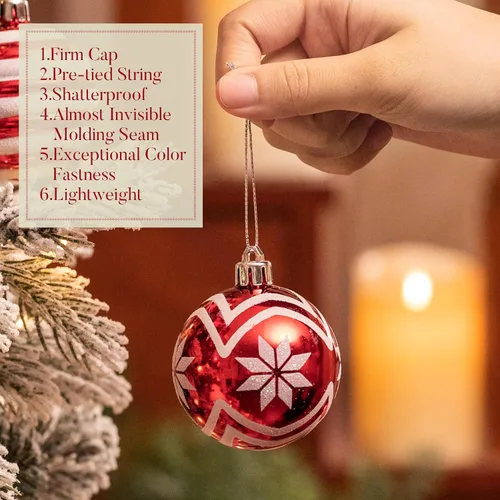 Miniatura 5 de Valery Madelyn Adornos de Navidad para árbol de Navidad, juego de adornos de bolas de Navidad inastillables rojo y blanco, 2.36 pulgadas, adorno