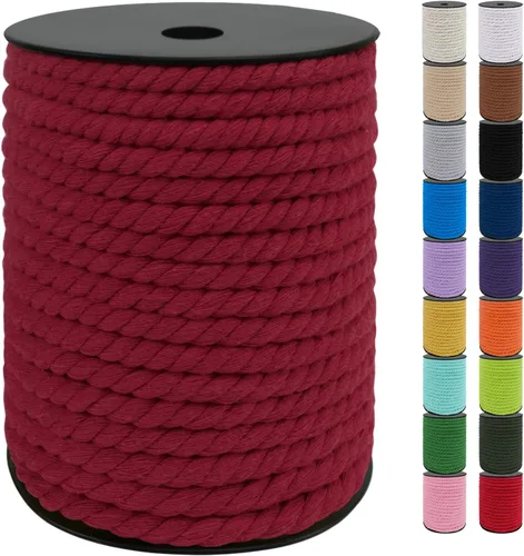 Miniatura 55 de JeogYong Cordón de macramé de 8mm, cuerda de lana de macramé de algodón natural de 131 pies, cordón de algodón trenzado de 3 hebras, hilo de macramé