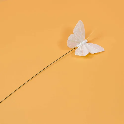 Miniatura 6 de Berfutall - Juego de 12 mariposas de plumas para decoración de mariposas, blancas en alambre. Decoración del hogar de primavera para fiestas, fotos