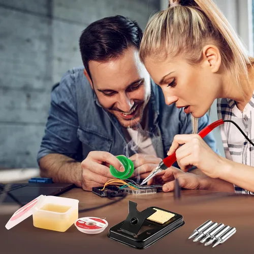 Miniatura 7 de Kit de soldador, pistola de soldar digital LED de 100 W con calentador de cerámica, herramientas de soldadura con temperatura ajustable con puntas