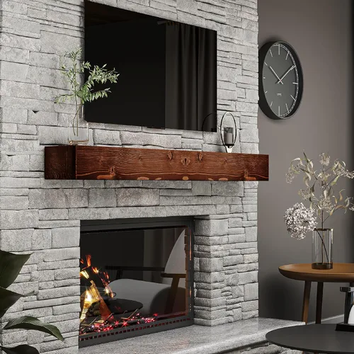 Miniatura 10 de BoscoMondo - Marco de chimenea de 6.7 pulgadas de espesor con aspecto desgastado, construcción artesanal de madera rústica, estante flotante