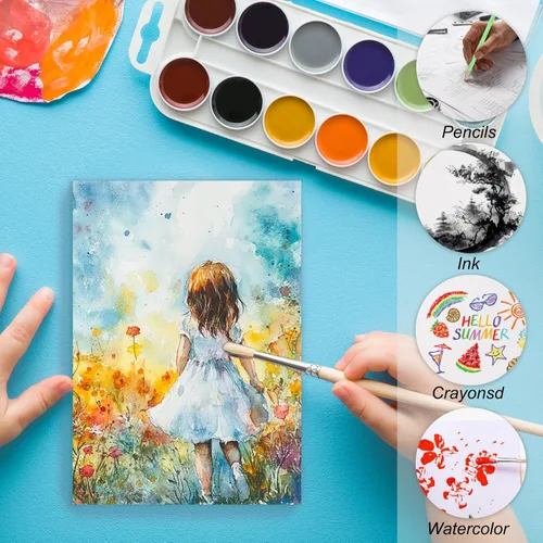 Miniatura 5 de PATIKIL 80 hojas de papel de acuarela de algodón, 140 libras/300 GSM, papel de pintura para colorear en agua para pintura artística, acuarela