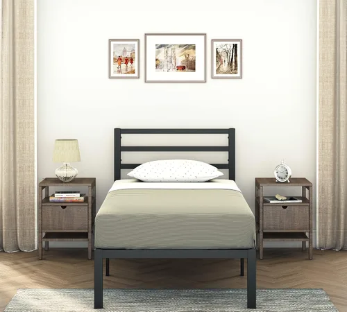 Golden Gate - Base de cama de metal con cabecero, listones de acero resistente, no requiere somier, sin ruido, fácil montaje, diseño minimalista con