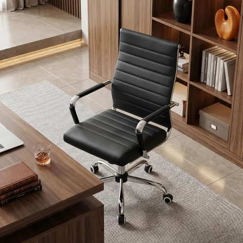 Miniatura 7 de Silla de Oficina Okeysen, Sillas Ergonómicas de Cuero Modernas para Sala de Conferencias, Silla Ejecutiva con Costillas Ajustable y Giratoria