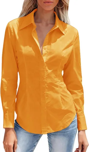 Miniatura 18 de Camisas con botones para mujer ajustadas, camisa de vestir de manga larga, blusa con cuello, camisa de trabajo, para negocios, para oficina, atuendo