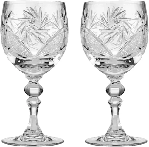 Neman Juego de 2 copas de vino clásicas de cristal vintage hechas a mano en un tallo, cristalería antigua