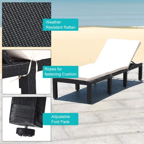 Miniatura 6 de Tangkula Sillón de mimbre para patio, sillas reclinables ajustables de ratán al aire libre, tumbona moderna de ratán exterior con asiento y cojín