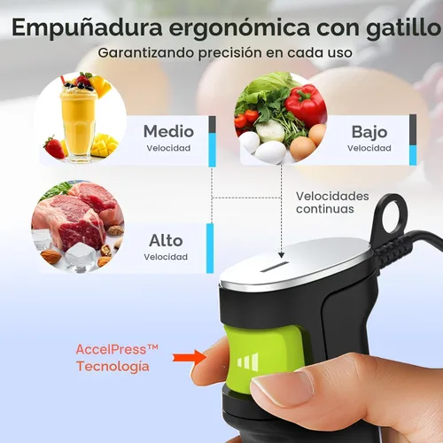 Miniatura 3 de Consciot - Batidora de mano de inmersión 4 en 1 Max 1100W, batidora de palo con eje de licuadora enteramente de acero inoxidable, control