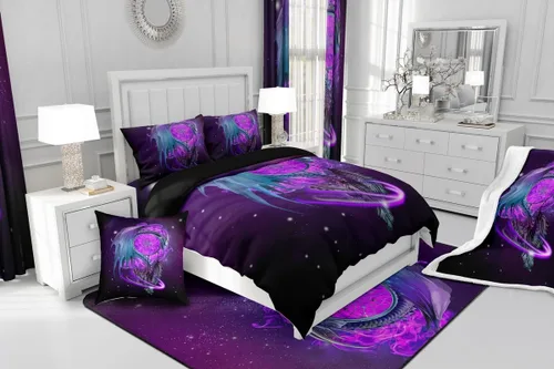 Miniatura 4 de Erosebridal Juego de ropa de cama con diseño de galaxia tamaño matrimonial, diseño de atrapasueños con temática bohemia, juego de funda de edredón