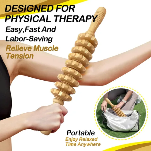 Miniatura 6 de Masajeador manual de madera con rodillo de mano, masajeador de punto de gatillo para fascia, celulitis, músculos y abdomen, masajeador de terapia