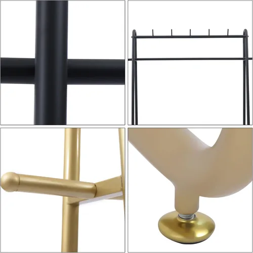 Miniatura 6 de Perchero de ropa resistente para dormitorio, sala de estar, perchero independiente de acero de estilo moderno con estantes, armario, color negro