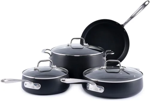 All-Clad Hard Anodized Expert - Juego de utensilios de cocina antiadherentes, juego de 7 ollas y sartenes, inducción, OvenSafe 500F, incluye