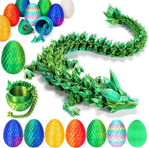 Miniatura 14 de YILCER Huevo de Dragón Impreso en 3D de 12 Pulgadas, Juguetes Fidget de Dragón de Cristal Articulado Misterioso, Juguetes Sorpresa de Animales Láser