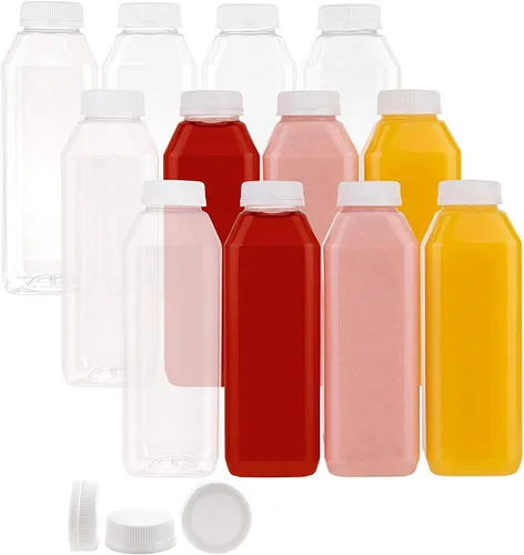 Diplastible Botellas de plástico desechables para jugos de 16 onzas con tapas, paquete de 24 unidades, para agua, zumos de manzana y limón,