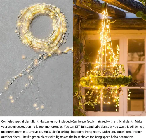 Miniatura 3 de Paquete de 2 colgadores de macramé para plantas con luces, cesta colgante para macetas de interior con cuentas de madera, soporte para macetas