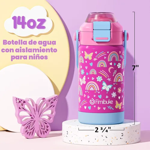 Miniatura 5 de Tazas aisladas para niños con pajita de apertura rápida y pico 2-en-1, tapa hermética de 14 onzas, acero inoxidable al vacío 18/8, sin BPA, tazas