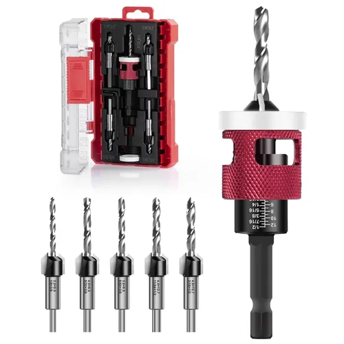 Juego de Brocas Avellanadoras - 5 Piezas de Brocas Avellanadoras con Tope de Profundidad de Baja Fricción, Brocas Cónicas HSS M2 Reemplazables,