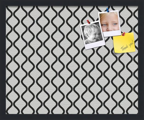 Miniatura 53 de PinPix Tablero de anuncios de corcho de 13 x 13 pulgadas. Este tablero decorativo enmarcado viene con diseño de ondas en blanco y negro y un marco