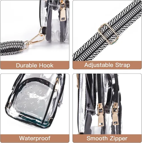 Miniatura 4 de Telena Riñonera transparente aprobada para estadios, bolsa cruzada para mujer, bolsa de cintura transparente con correa ajustable, 3-transparente