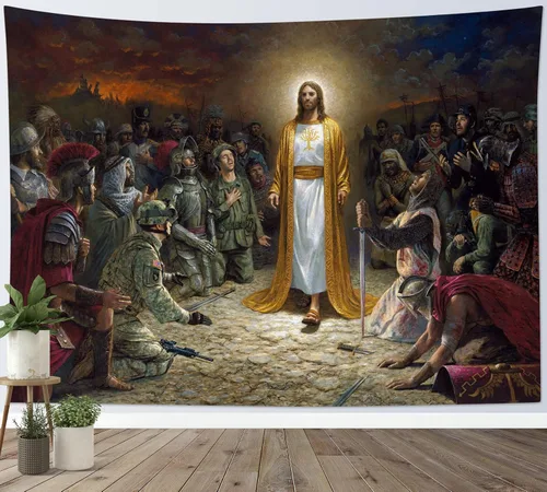 Miniatura 2 de LB Tapiz de Navidad de Jesucristo, escena predicada por Jesús, tapiz de acuarela 3D, manta de pared, decoración de pared, tapiz cristiano