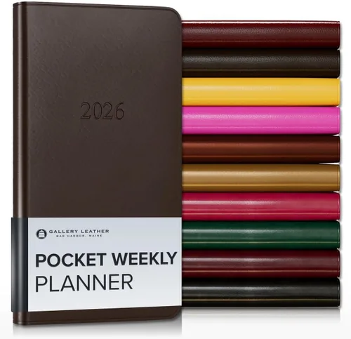 Miniatura 12 de Gallery Leather Agenda semanal y mensual grande 2025-2026, agenda y cuaderno con elegantes bordes de página dorados dorados, 12 meses, cactus Cactus