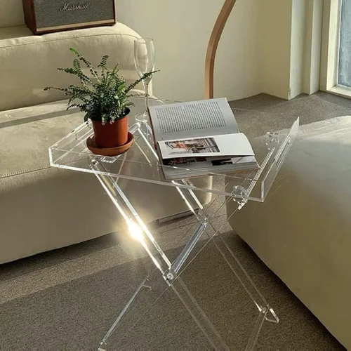 Miniatura 6 de Mesa plegable de acrílico, mesa auxiliar auxiliar de acrílico transparente, mesa de servicio portátil, mesa de centro cuadrada moderna para espacios