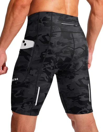 Bikewa - Pantalones cortos de ciclismo para hombre, con acolchado 3D, para ciclismo de carretera o montaña, FPU 50+, bolsillos con cremallera