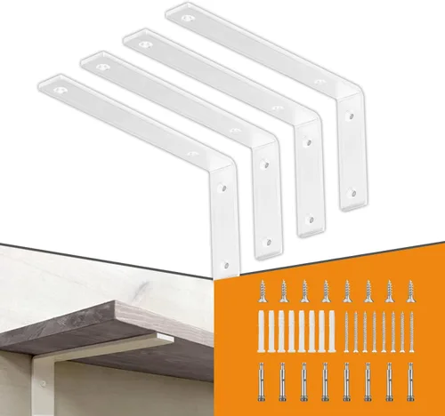 CLT Soporte de estante blanco, 12 x 5 pulgadas de un cuarto de pulgada (1/4") de grosor - Carga máxima: 440 libras Soporte de acero laminado en frío