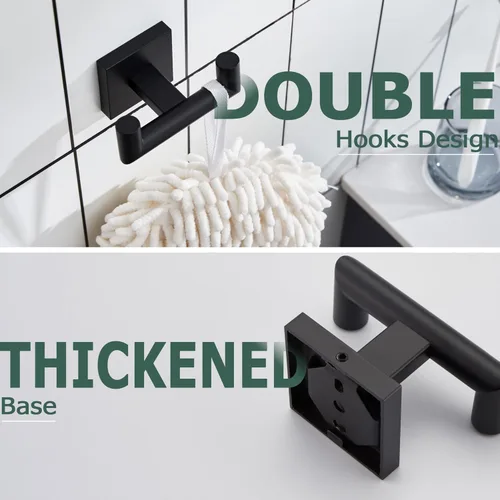 Miniatura 7 de KOKOSIRI Gancho para Bata de Baño Ganchos Dobles para Toalla y Abrigo Negro Mate para Baño Cocina Montaje en Pared, Paquete de 2 Acero Inoxidable