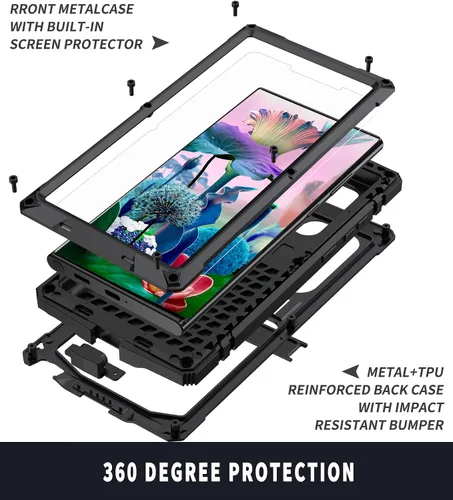 Miniatura 5 de Simicoo Funda de silicona compatible con Samsung S23 Ultra Metal Bumper con soporte protector de pantalla integrado Gorilla Glass híbrido militar a