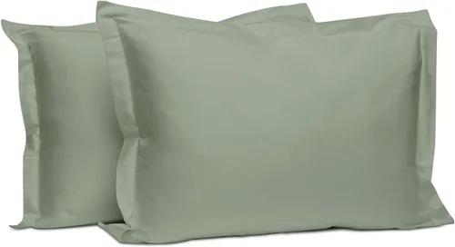 Pizuna Fundas de Almohada de Algodón Puro 100% Tamaño Queen Juego de 2 Color Espuma de Mar, Lujoso Satén de Algodón de Fibra Larga de 400 Hilos con