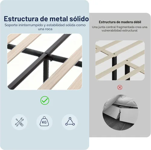 Miniatura 4 de Allewie - Base de cama tamaño King con cabecera acolchada en terciopelo y diseño acanalado vertical; plataforma de cama tapizada; listones de madera