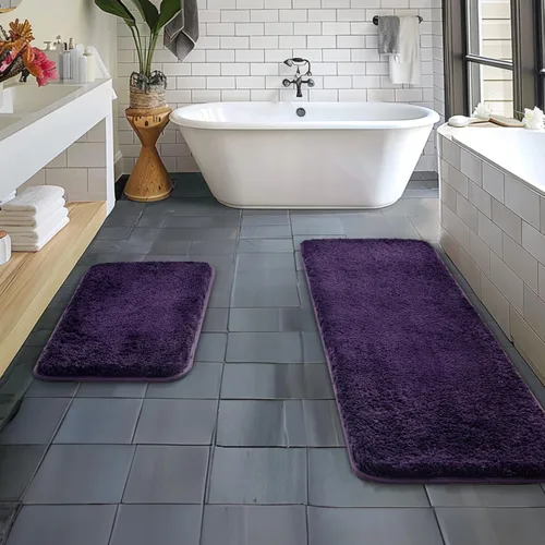 Miniatura 73 de MIULEE Juego de 2 alfombras de baño antideslizantes peludas extra gruesas y suaves, alfombrillas de baño de microfibra suave absorbente de agua