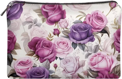 Miniatura 42 de Flashideas Bolsa de maquillaje portátil de cuero impermeable bolsa de cosméticos embrague maquillaje cepillo bolsa, Estampado De Mármol Azul 1
