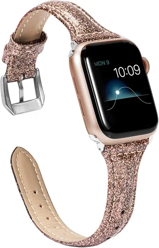 Miniatura 12 de Wearlizer - Correa de repuesto de piel fina con purpurina compatible con correas de Apple Watch de 1.496 in, 1.575 in, 1.654 in, 1.732 in