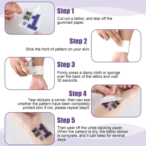 Miniatura 3 de Colarr 180 tatuajes temporales de espíritu de equipo morado y negro de 2 pulgadas, 1.5 pulgadas, cara y cuerpo, pata de equipo, tatuaje de animación